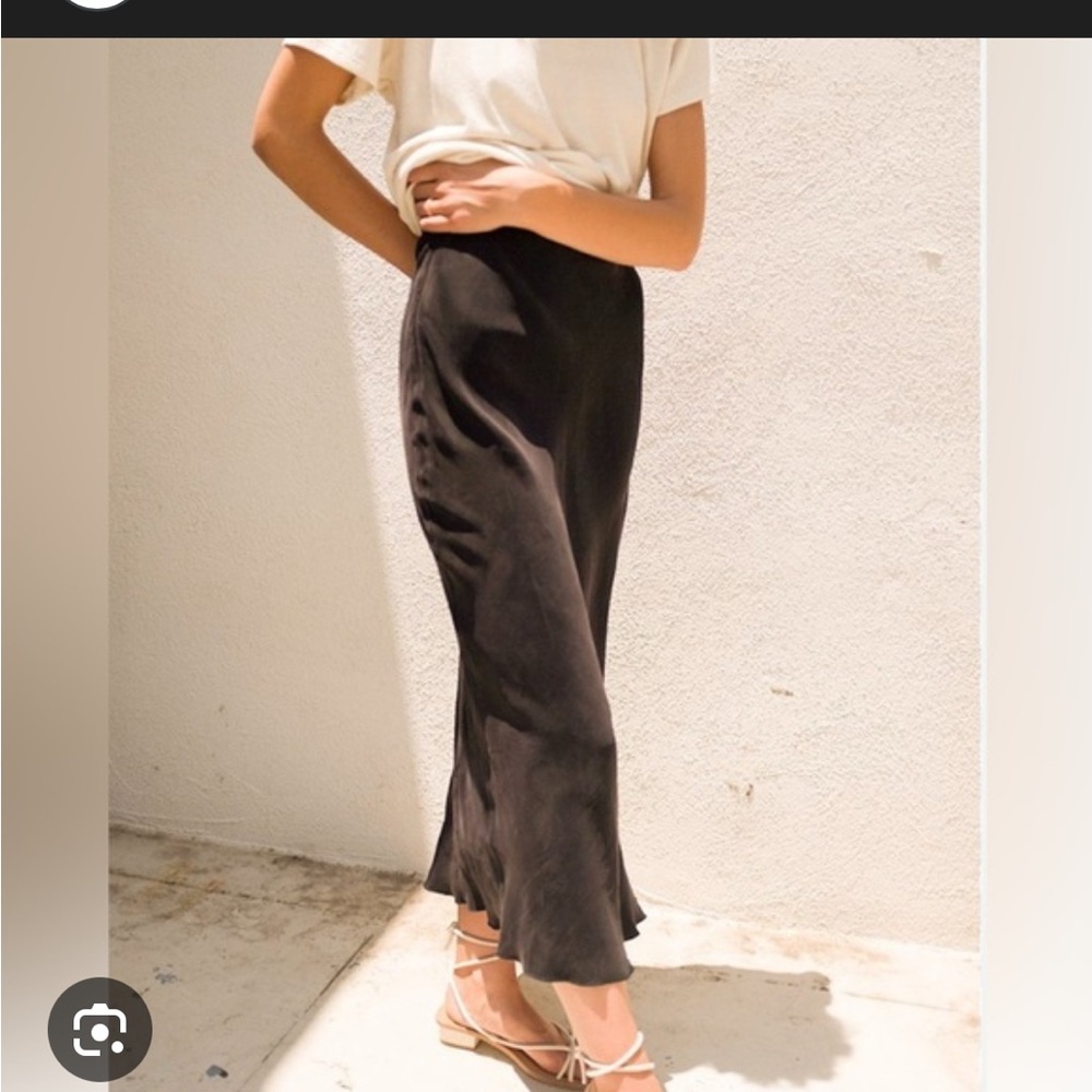 OZMA Black Satin Bias Midi Skirt